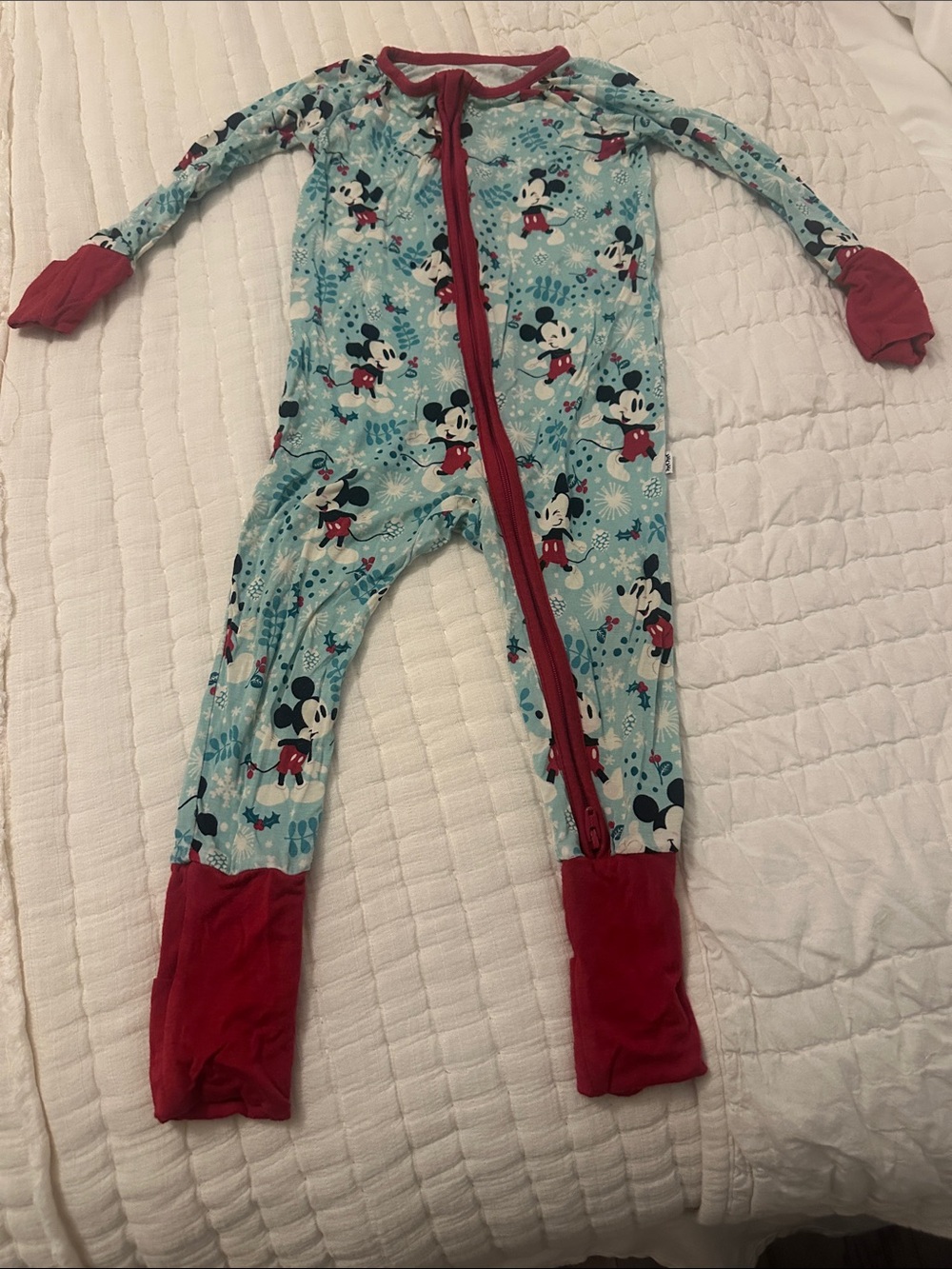 Disney Blue Mickey Mouse Litties Sleepies  Footed One-Piece with Red Trim